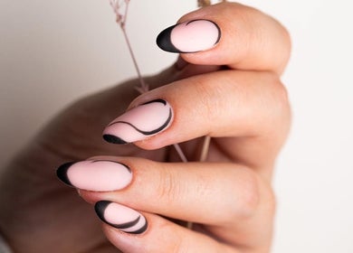 Elegant black-tipped nails at Dia Nailed It, Hove, England, GB showcasing modern nail art design.