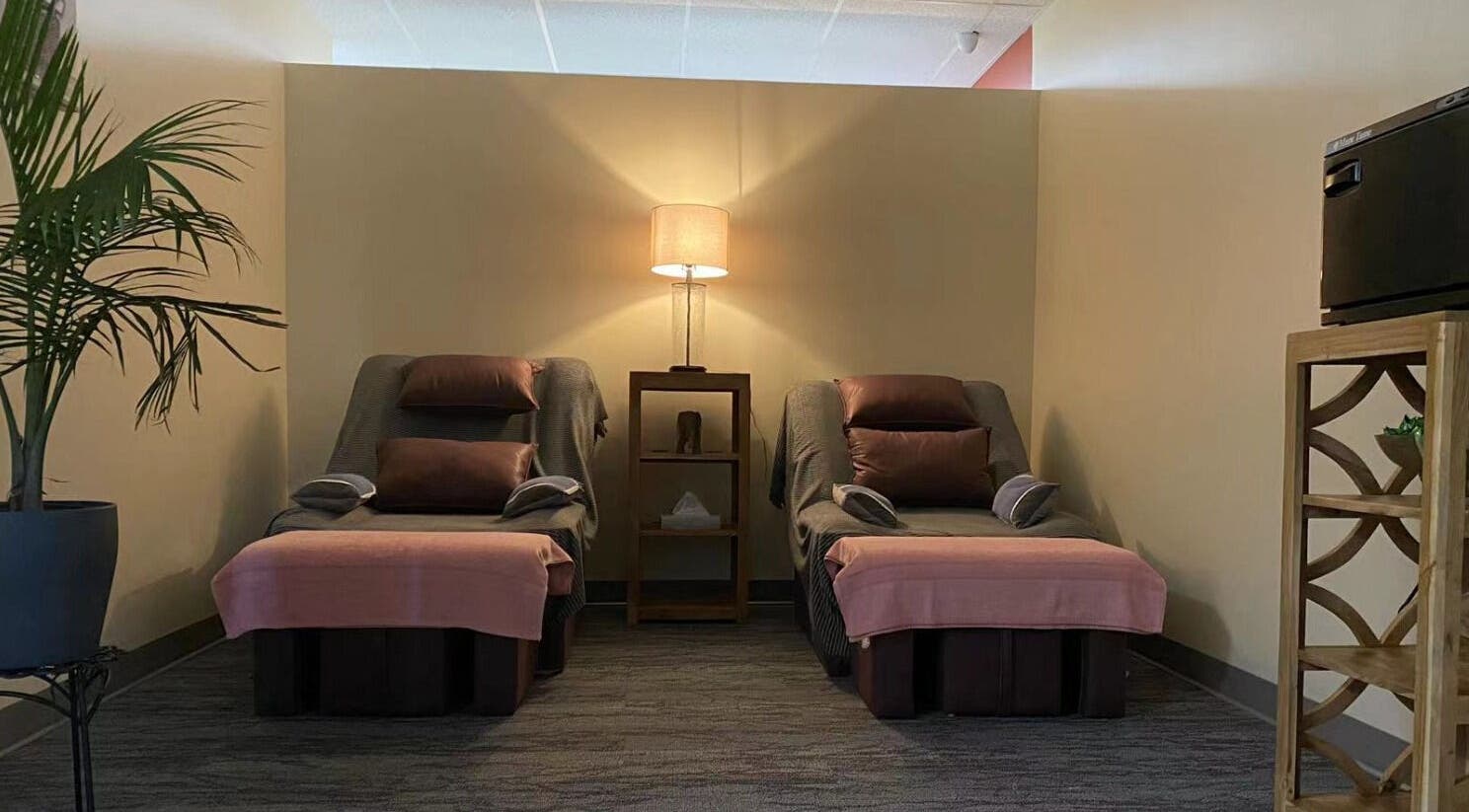 Relaxing massage chairs at Spirit Wellness Massage, Fairfax Station, Virginia, US.