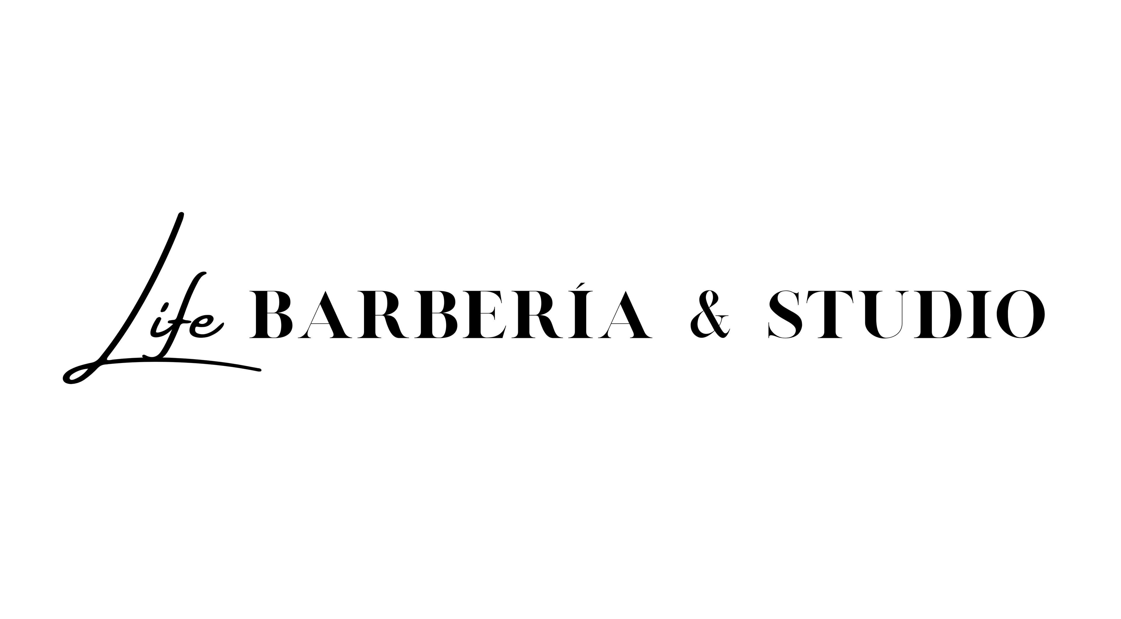 Logotipo de Life Barbería & Studio en Viña Del Mar, Valparaíso, CL, destacando en fondo blanco.