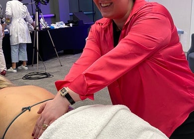 Massage session at BCM.AESTHETICS in London, England, GB showcasing expert relaxation techniques.