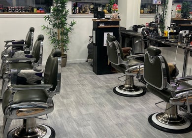 Modern barber chairs at 346 Barbershop - Oxford Road - Manchester City Centre, Manchester, England, GB.