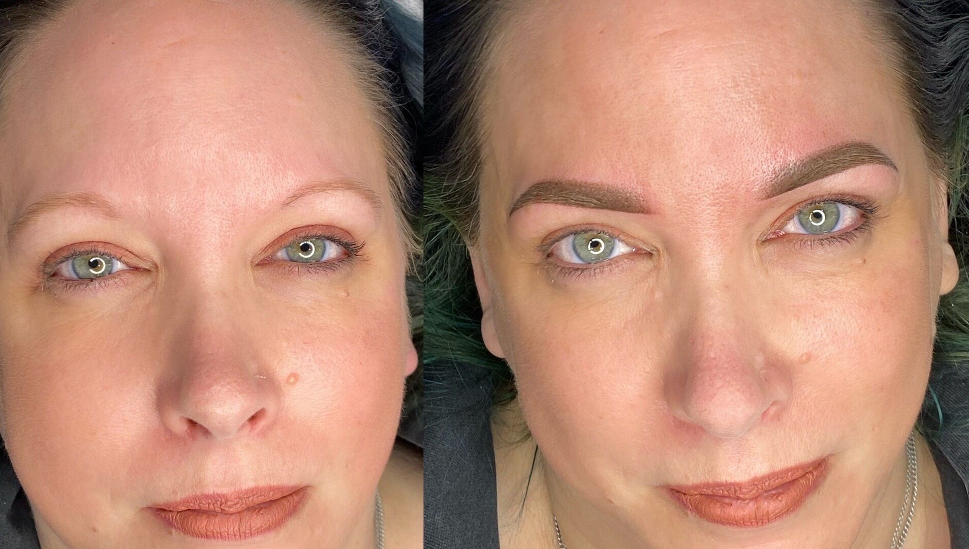 Before and after eyebrow treatment at Beauty Box SPMU & Aesthetics Anna Tempska, Bingham, England, GB.