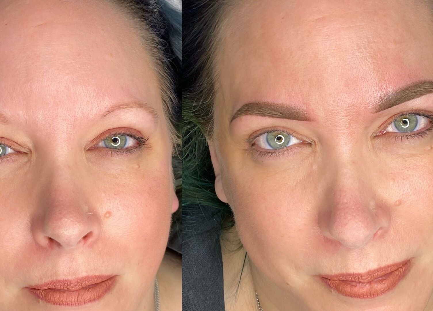 Before and after eyebrow treatment at Beauty Box SPMU & Aesthetics Anna Tempska, Bingham, England, GB.