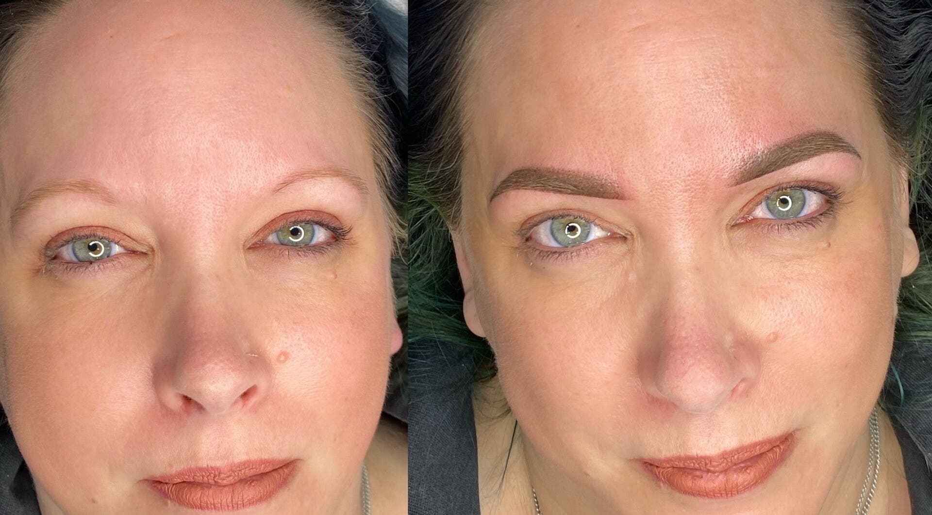 Before and after eyebrow treatment at Beauty Box SPMU & Aesthetics Anna Tempska, Bingham, England, GB.