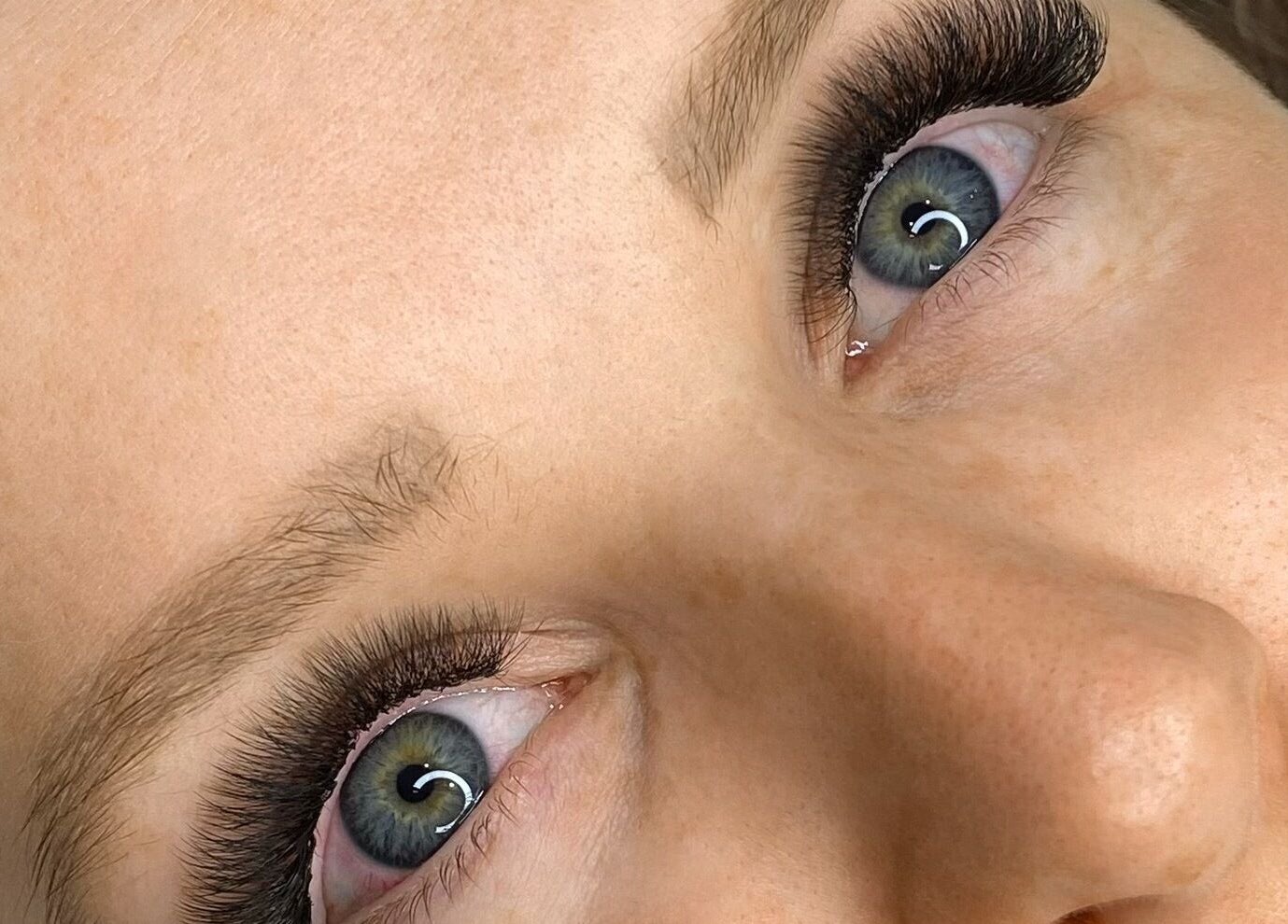 Close-up of detailed eyelash extensions at Beauty Box SPMU & Aesthetics Anna Tempska, Bingham, England, GB.