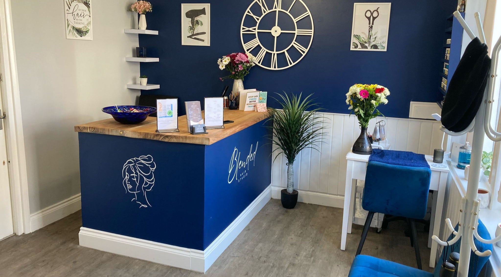 Reception at Lily @Blended Hair, Dereham, England, with vibrant decor and welcoming ambiance.