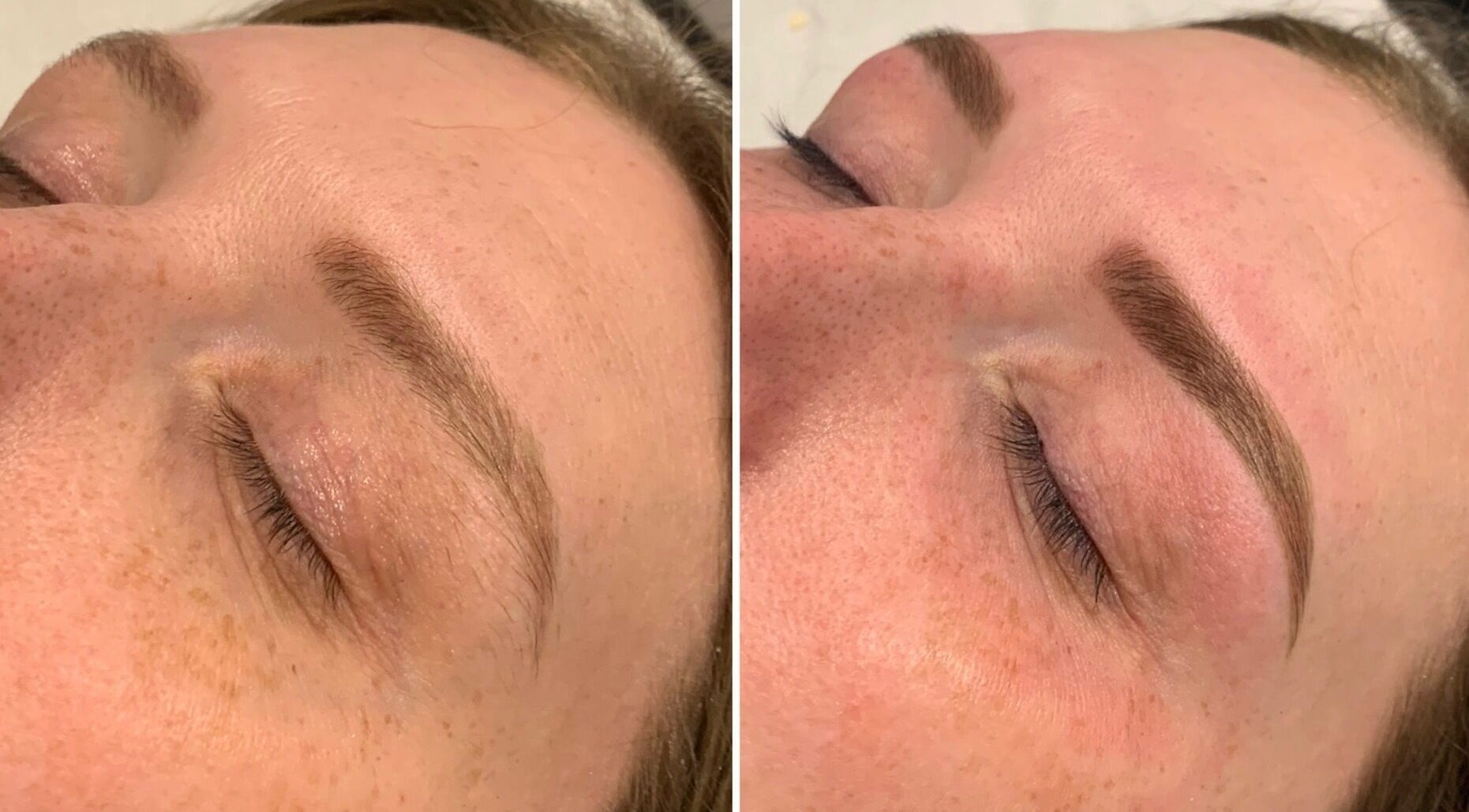 Before and after eyebrow enhancement at Zena Beauty at Nouvelles Hair & Beauty, Epsom, England, GB.