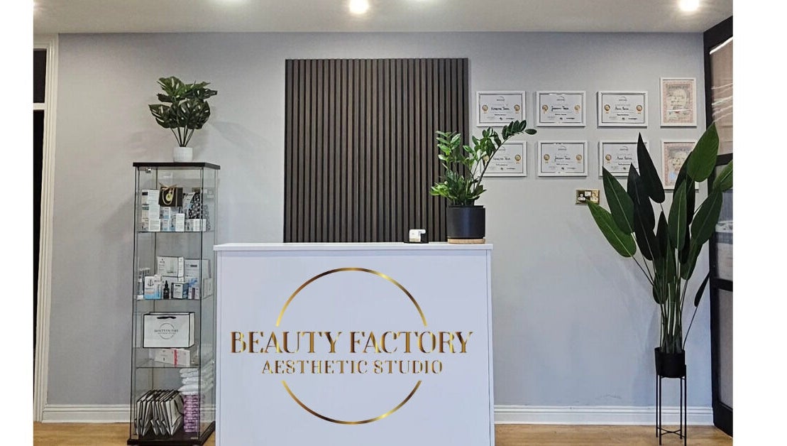 Reception area of Beauty Factory in Gaillimh, Galway, IE, showcasing a modern and welcoming design.