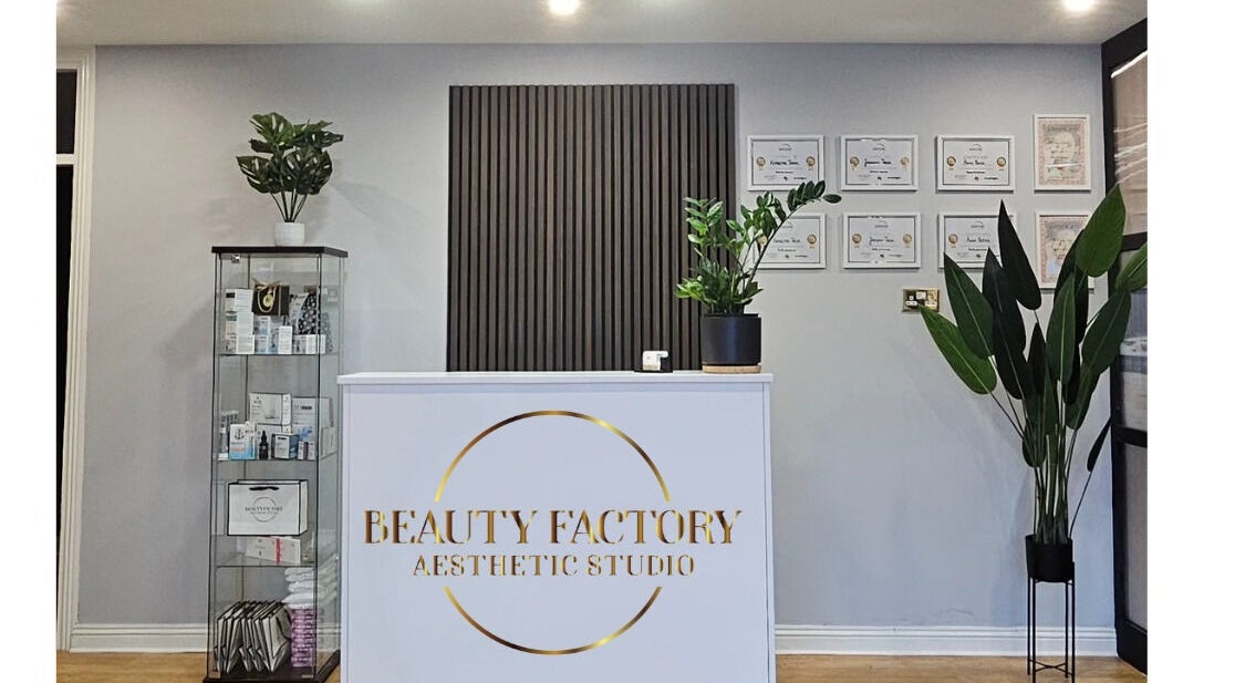 Reception area of Beauty Factory in Gaillimh, Galway, IE, showcasing a modern and welcoming design.