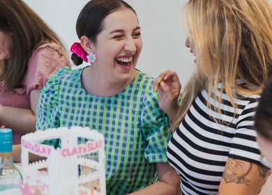 Guests laughing and socializing at Clay and Slay Newcastle, Wickham, New South Wales, AU.
