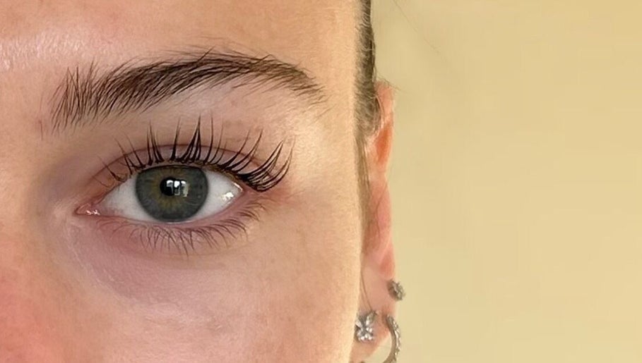 Close-up of eye with styled lashes at By Emma Alice - VICARS CROSS (at The Blossom Clinic), Chester, England, GB.
