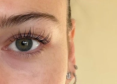 Close-up of eye with styled lashes at By Emma Alice - VICARS CROSS (at The Blossom Clinic), Chester, England, GB.