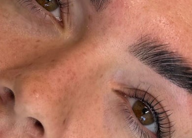 Closeup of expertly shaped eyebrows at Mabel Studio, Blantyre, Scotland, GB.
