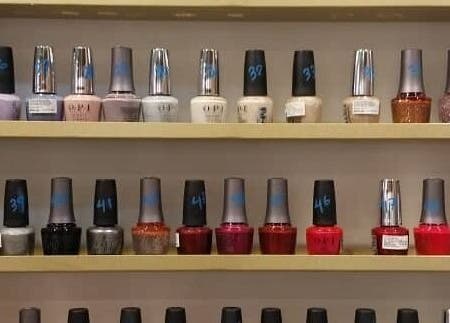 Vibrant nail polish display at Golden Nail Bar, Subang Jaya, Selangor, MY. Offers variety for perfect nails.