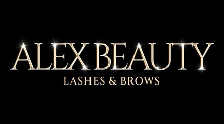 Alex Beauty logo with lashes and brows in Monifieth, Scotland, GB. Elegant black and gold design.