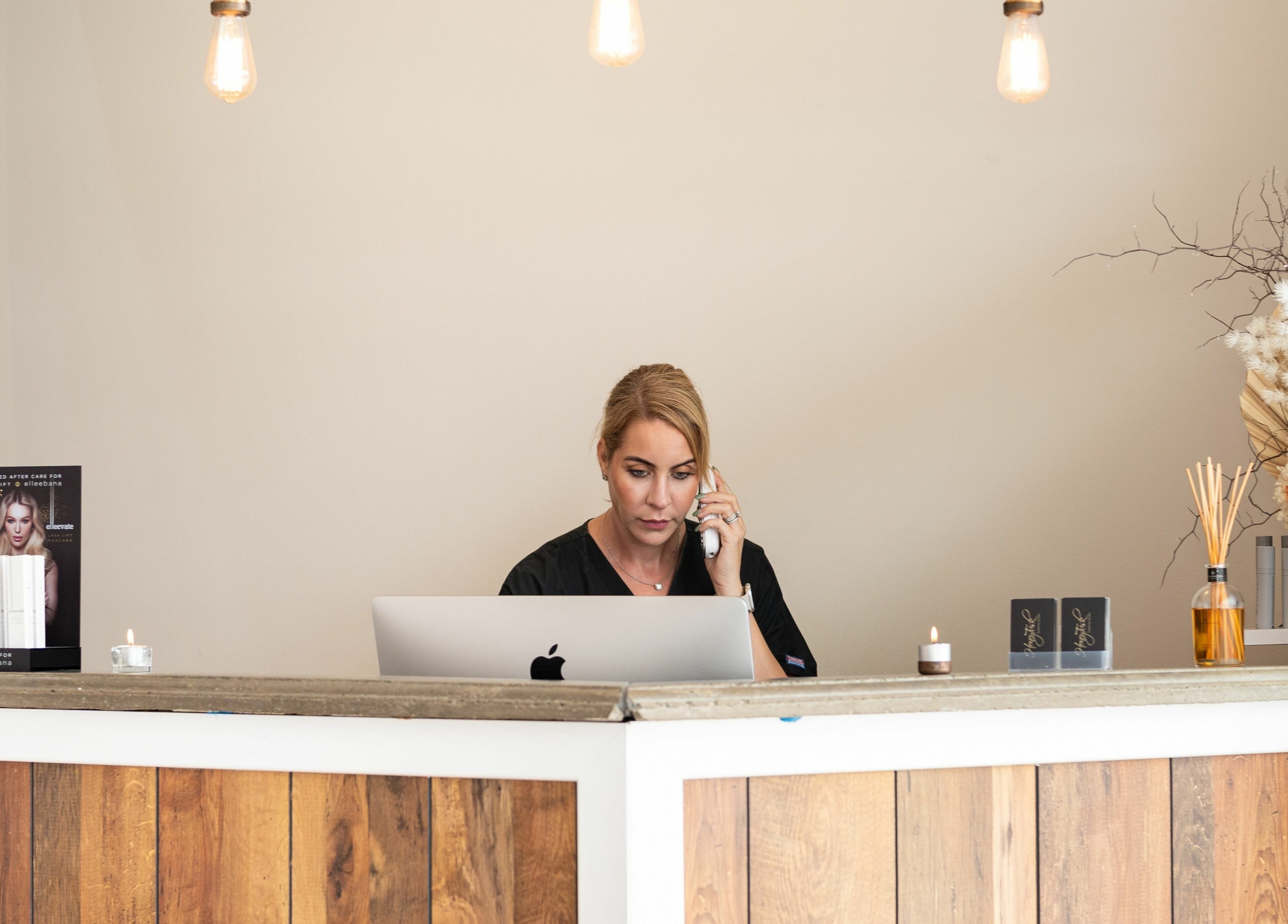 Reception desk at Honey Tusk Eyebrow Studios - Rozelle, Rozelle, New South Wales, AU with decor and staff.