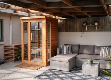 Relaxing sauna corner at House of Sol, Christchurch, New Zealand for wellness and comfort.