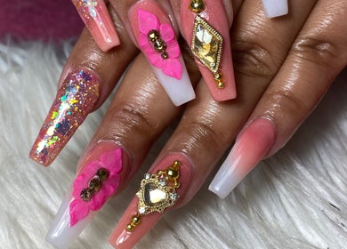 Exquisite nail art with gems and glitter at Lottiesnails, Windhoek, Khomas Region, NA.