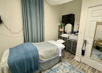 Relaxing massage room at Black Oasis Luxury Mind & Body in Conyers, Georgia, US, ideal for stress relief.