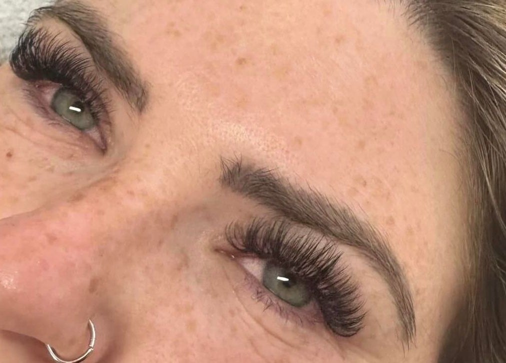 Close-up of voluminous eyelash extensions from BeautyRush, Andover, England, GB, highlighting natural beauty.
