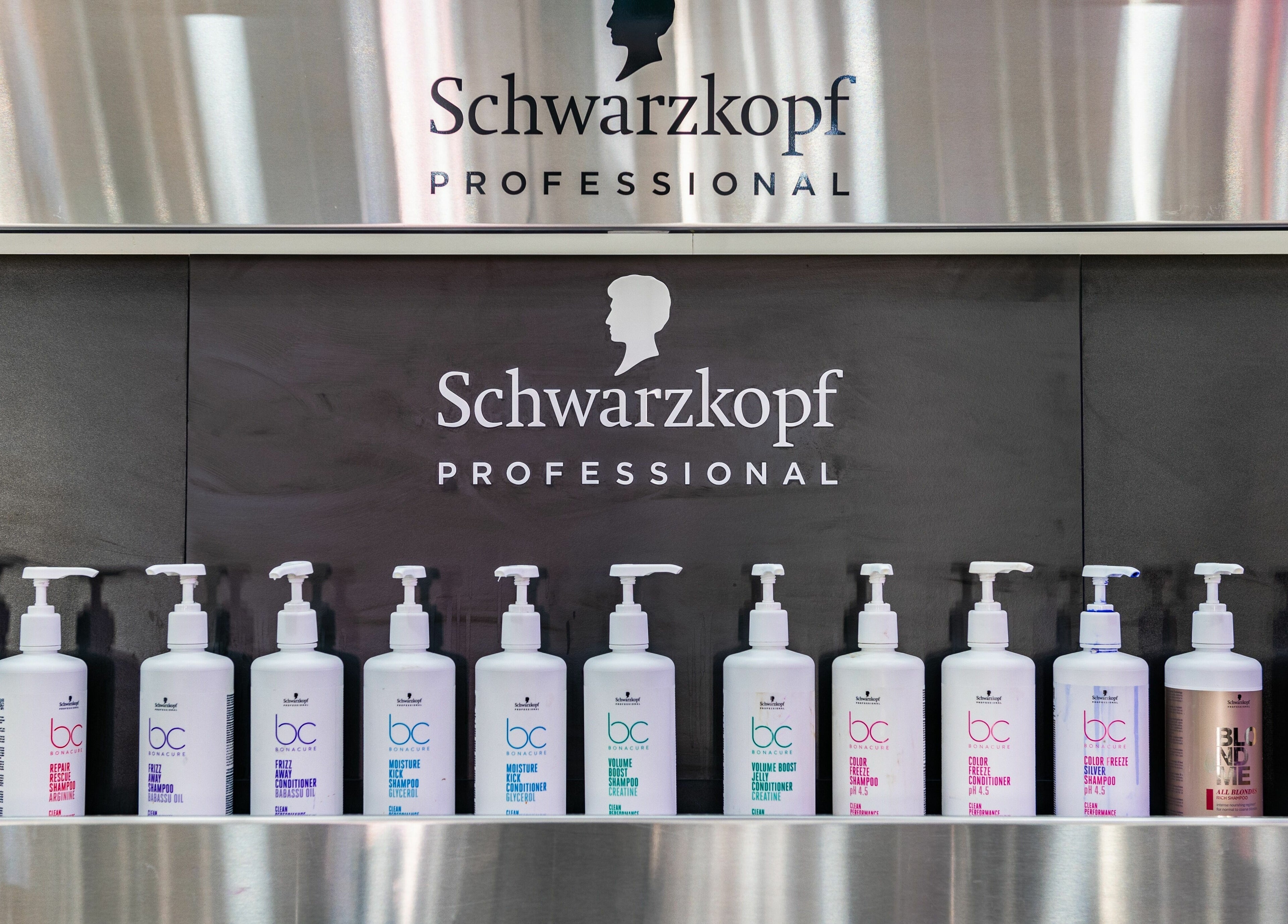 Wieselmann Salon in South Yarra, VIC, AU features a sleek display of Schwarzkopf Professional hair products.