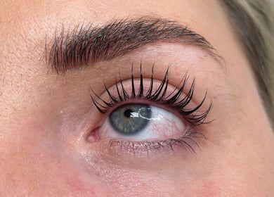 Close-up of eye with lashes styled at Sians Bty Studio, Waterlooville, England, GB.