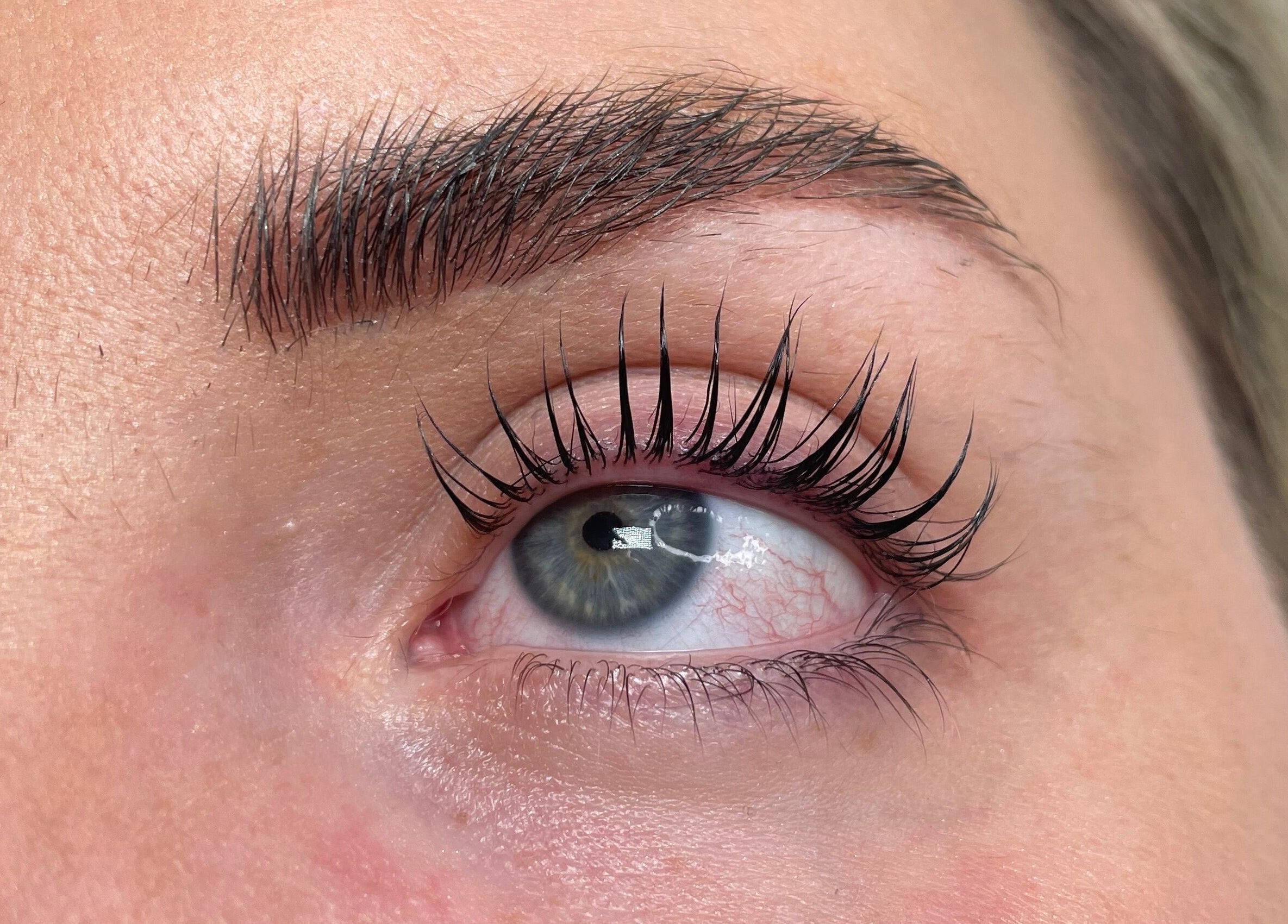 Close-up of eye with lashes styled at Sians Bty Studio, Waterlooville, England, GB.