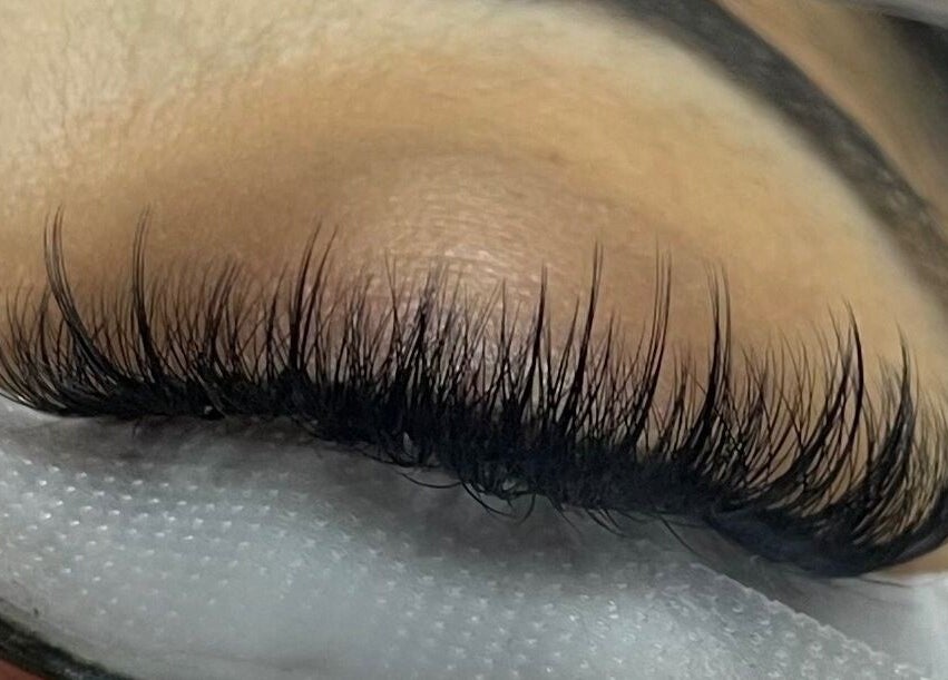 Close-up of expertly applied lashes by By KB in Manchester, England, GB.