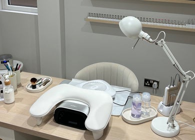 Elegant nail station at MD Nails, Bishop's Stortford, England, GB. Features tools and products for a premium experience.