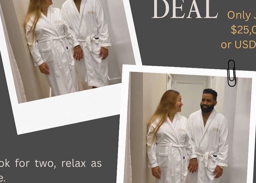 Couple in robes at Zurich Beauty and Spa, Montego Bay, St. James Parish, JM enjoying a special offer.