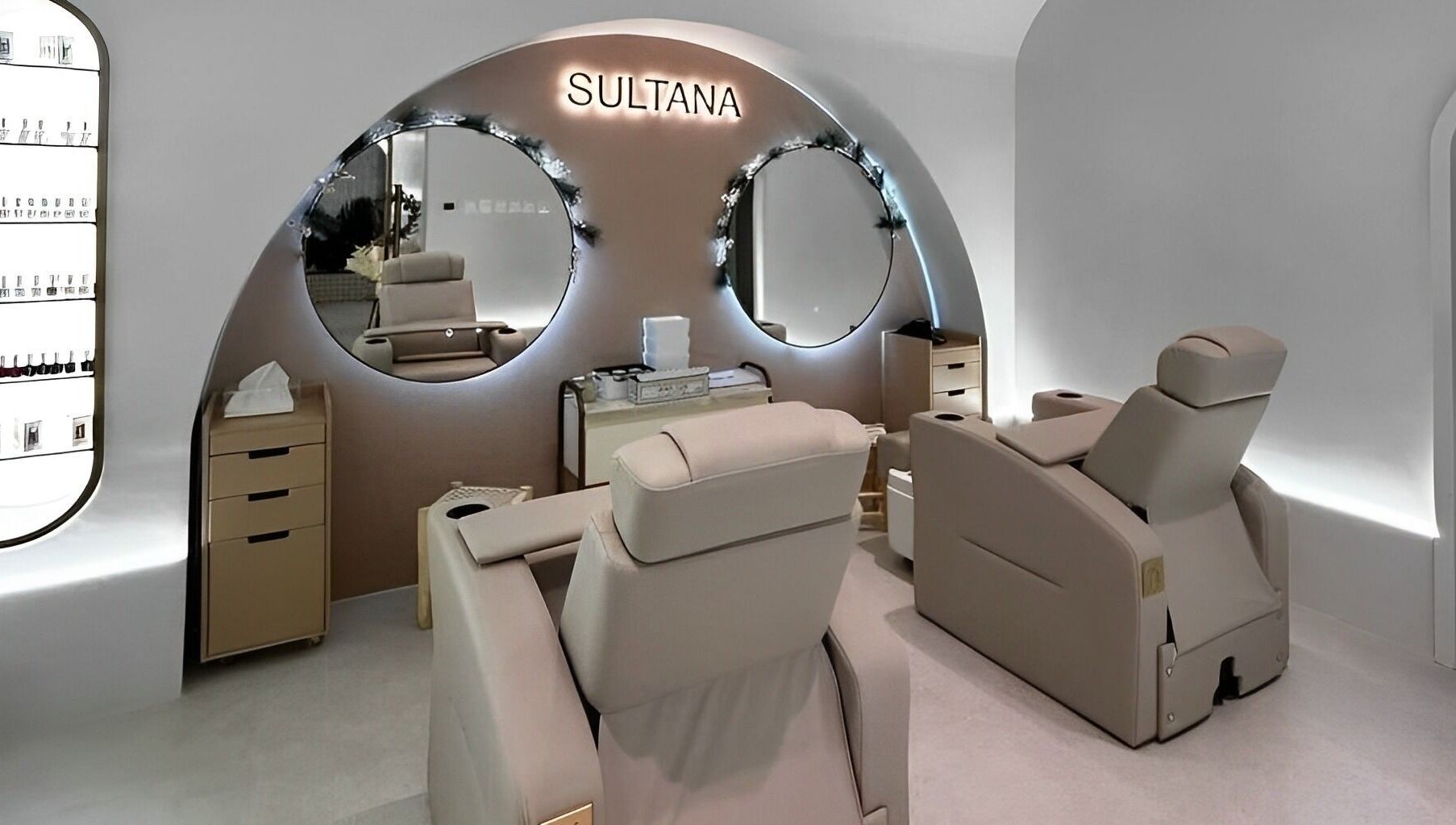 Luxurious treatment chairs at Sultana Spa LLC in Dubai, AE, showcasing modern, relaxing ambiance.