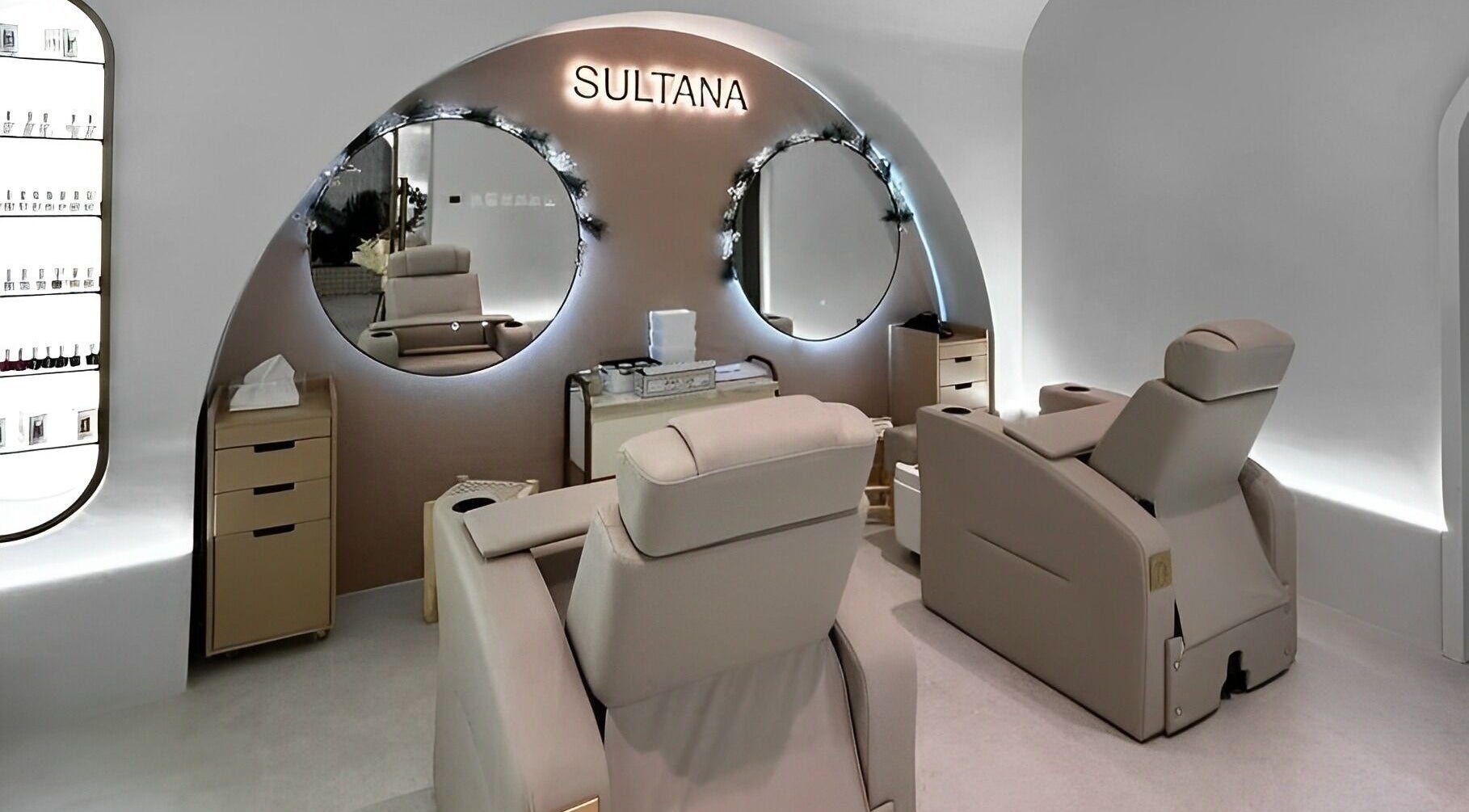 Luxurious treatment chairs at Sultana Spa LLC in Dubai, AE, showcasing modern, relaxing ambiance.
