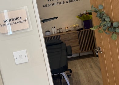 Inside view of By Jessica Aesthetics and Beauty, Bishop Auckland, England, GB showing elegant treatment room.