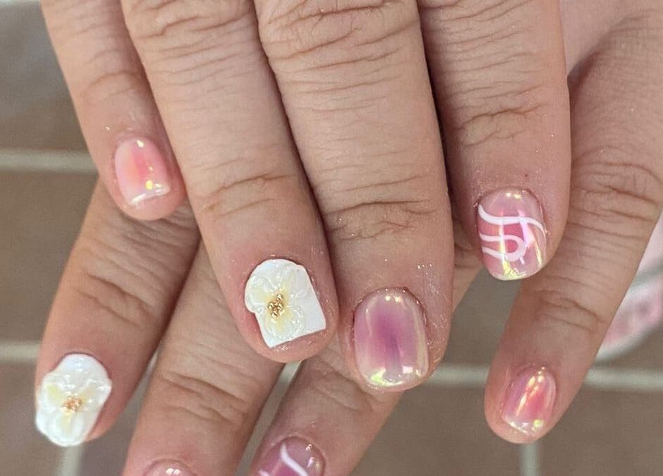 Beautiful floral nail art at Rosie's Nail Bar - Canggu, Badung, Indonesia, ID. Perfect for elegant style seekers.