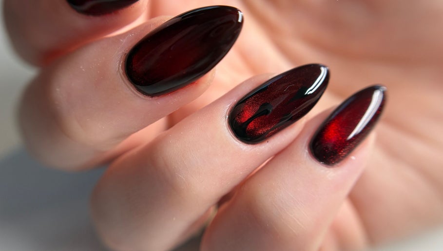Elegant red glossy nails at The Glossy Palette, Cape Town, Western Cape, ZA.