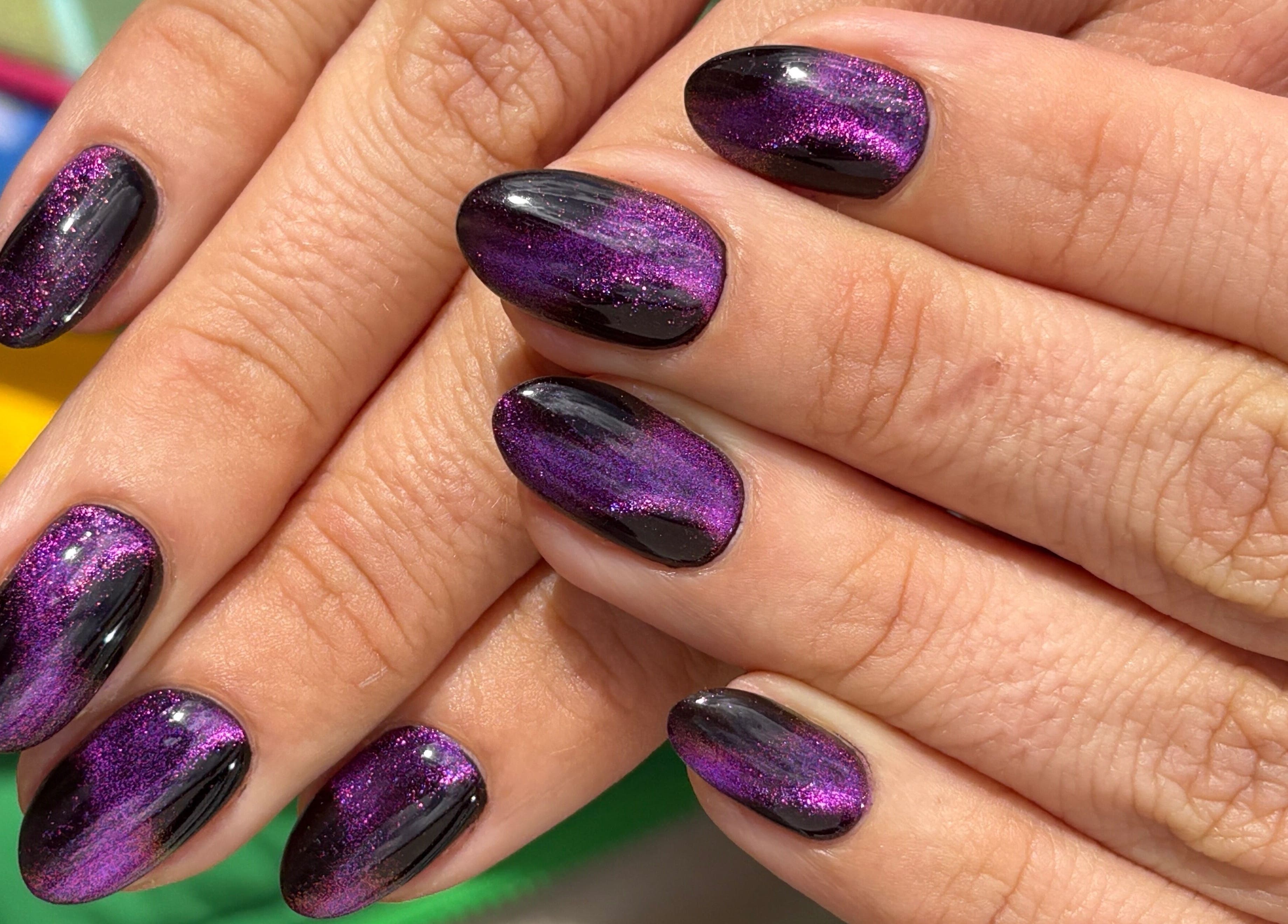 Sparkling violet nails at The Glossy Palette, Cape Town, Western Cape, ZA showcase stylish nail art.