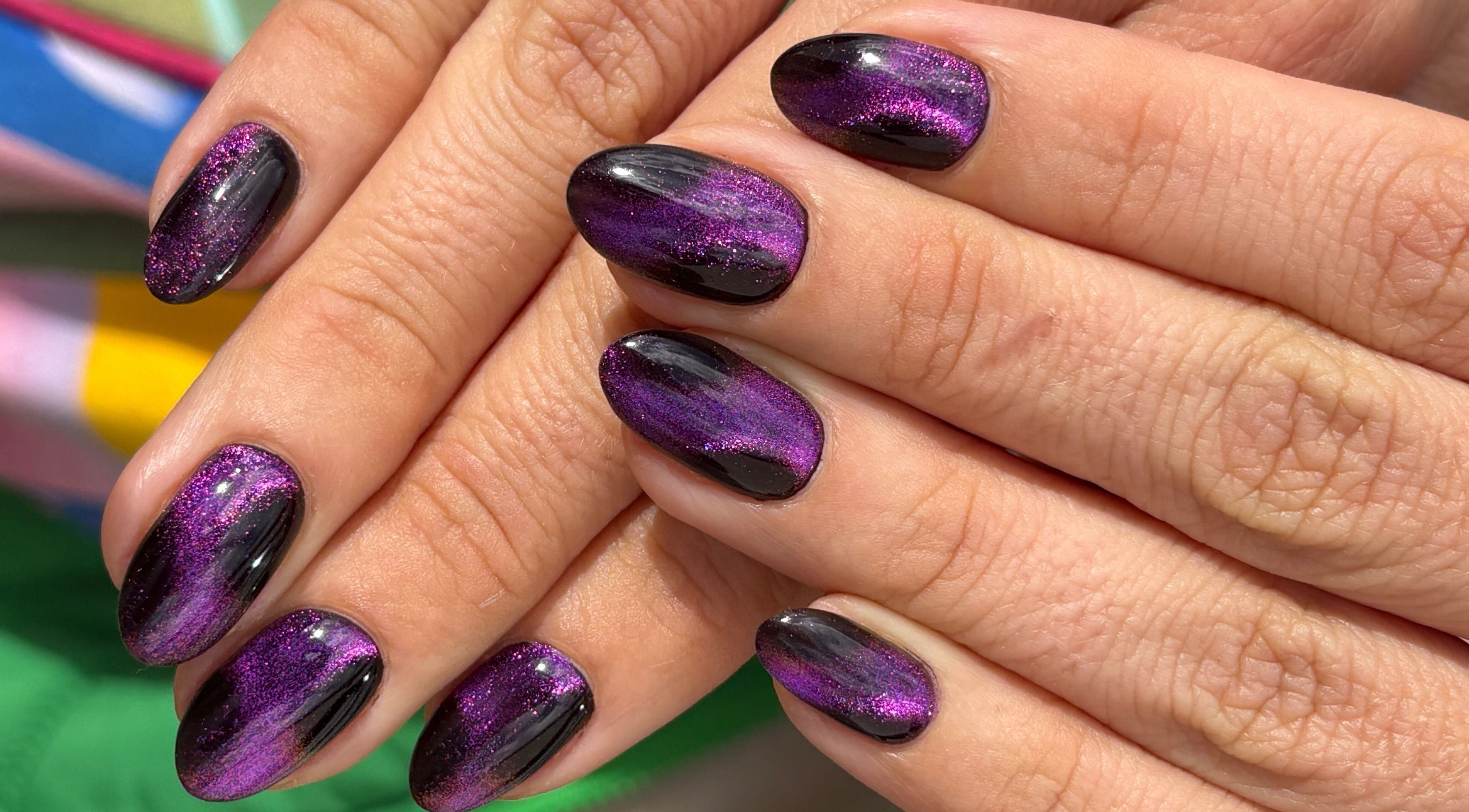 Sparkling violet nails at The Glossy Palette, Cape Town, Western Cape, ZA showcase stylish nail art.