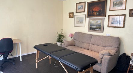 Relaxing massage therapy room at What Knot Sports Massage Therapy in Hutton, England, GB.
