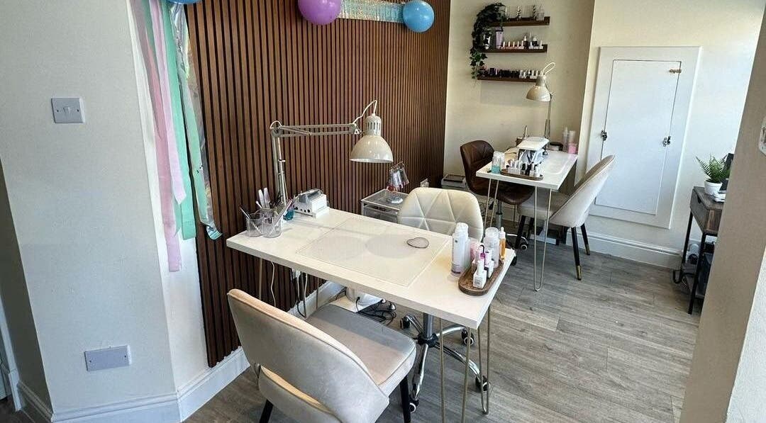 Chic beauty salon interior at Sage Beauty By Charelle, Kilmacolm, Scotland, GB featuring modern styling stations.