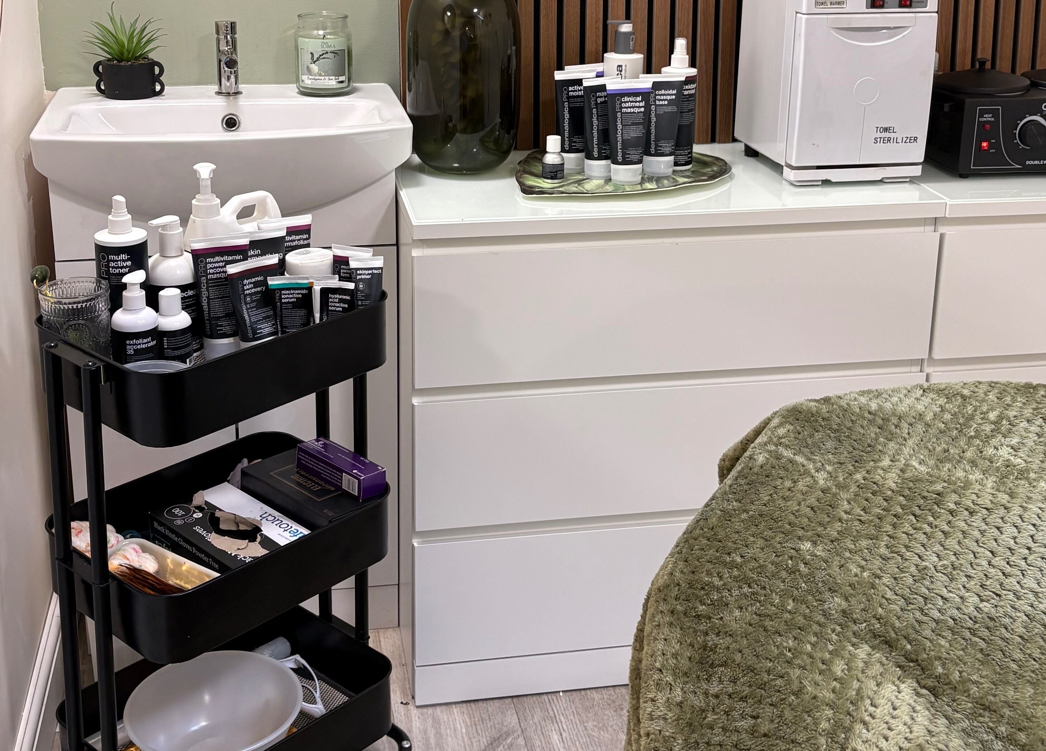 Sage Beauty By Charelle in Kilmacolm, Scotland offers a serene spa station with premium skincare products.