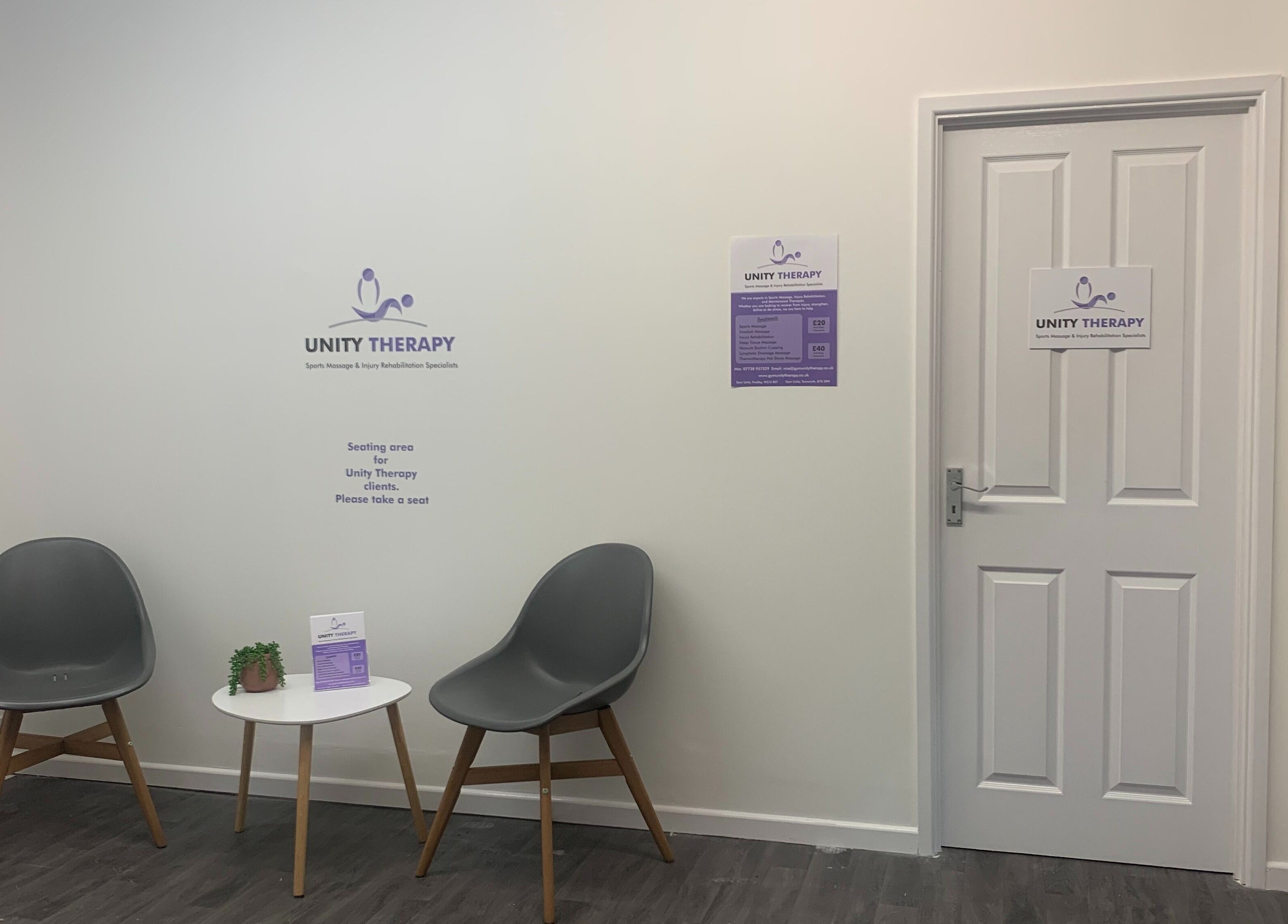 Cozy seating area at Unity Therapy - Tamworth - B78 3RW, Fazeley, England, GB with modern chairs and decor.