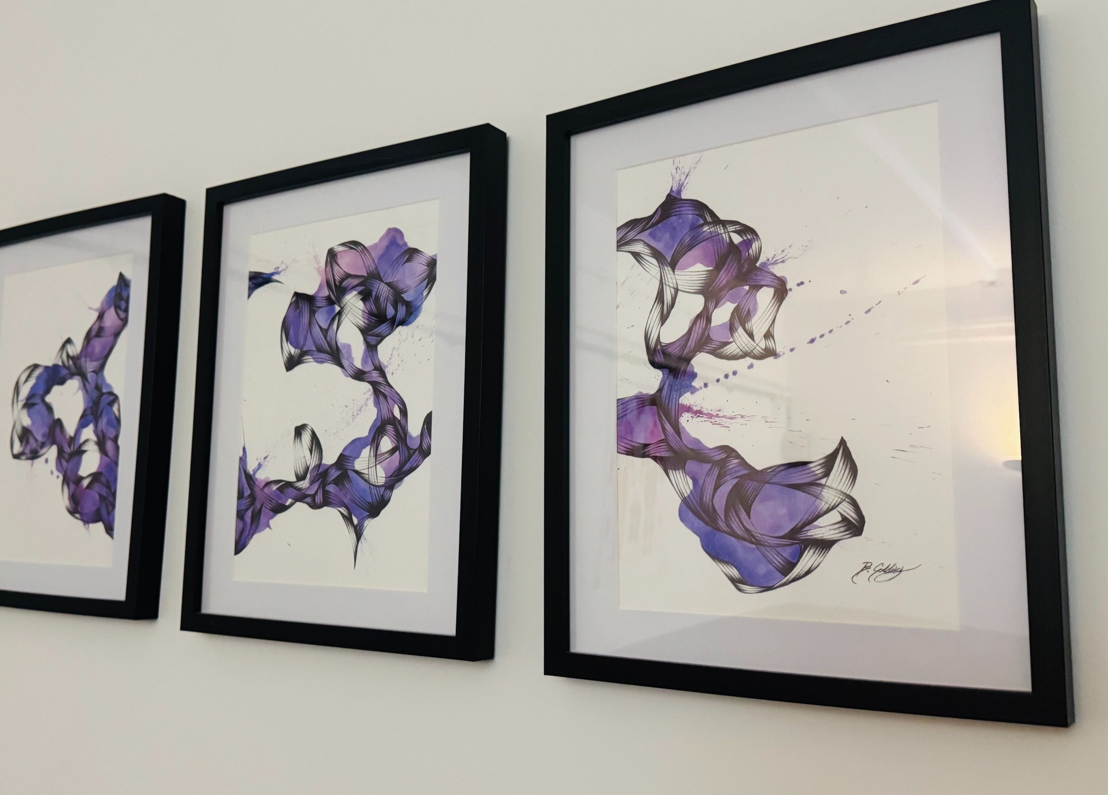 Abstract purple artwork in frames at Unity Therapy - Tamworth - B78 3RW, Fazeley, England, GB.