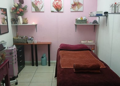 Relaxing treatment room at Burgundy Blush Beauty Lounge in George, Western Cape, ZA.