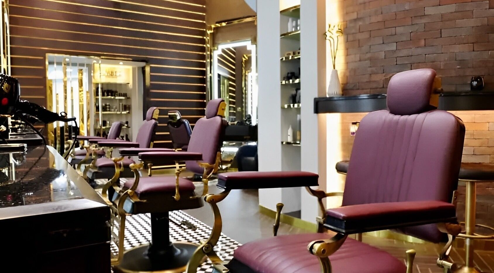 Luxurious salon chairs at Amber Sleek Gents Salon - Damac Mall in Dubai, Dubai, AE, designed for comfort and style.