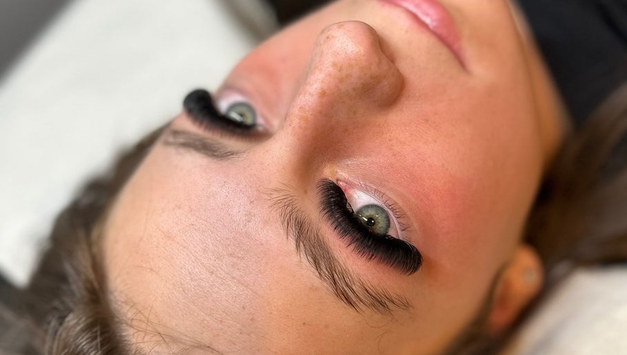 Close-up of eyelash extensions from Glamorlash.ie in Dublin, County Dublin, IE, showcasing long black lashes.