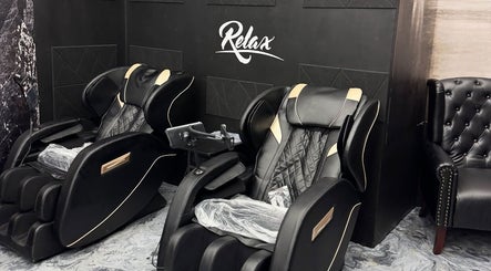 Luxury massage chairs at Milez Cutz, Nassau, New Providence, BS offering ultimate relaxation.