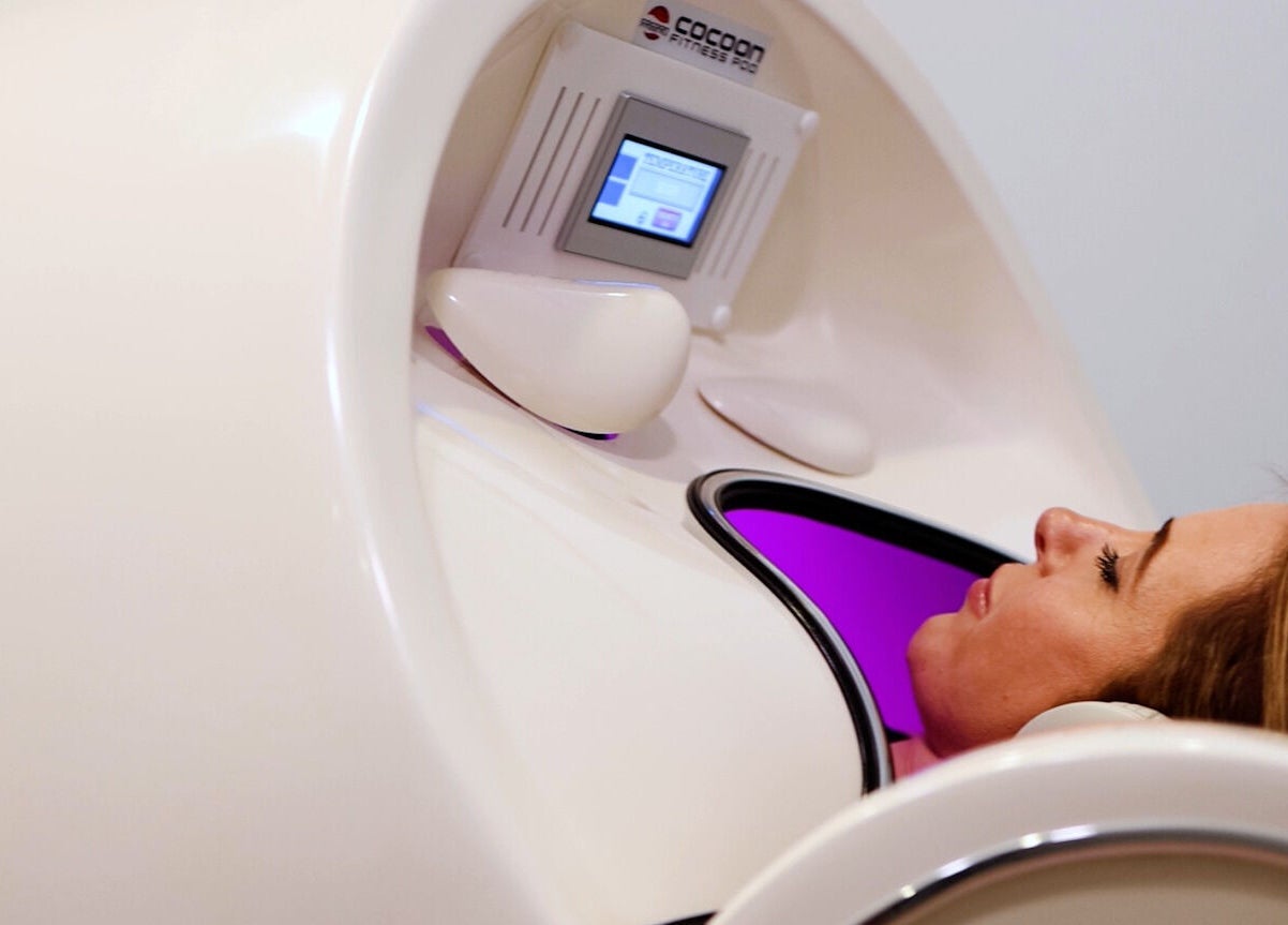 Relaxing in an infrared pod at Inside Out Infrared Wellness - Cairns, Aeroglen, Queensland, AU.