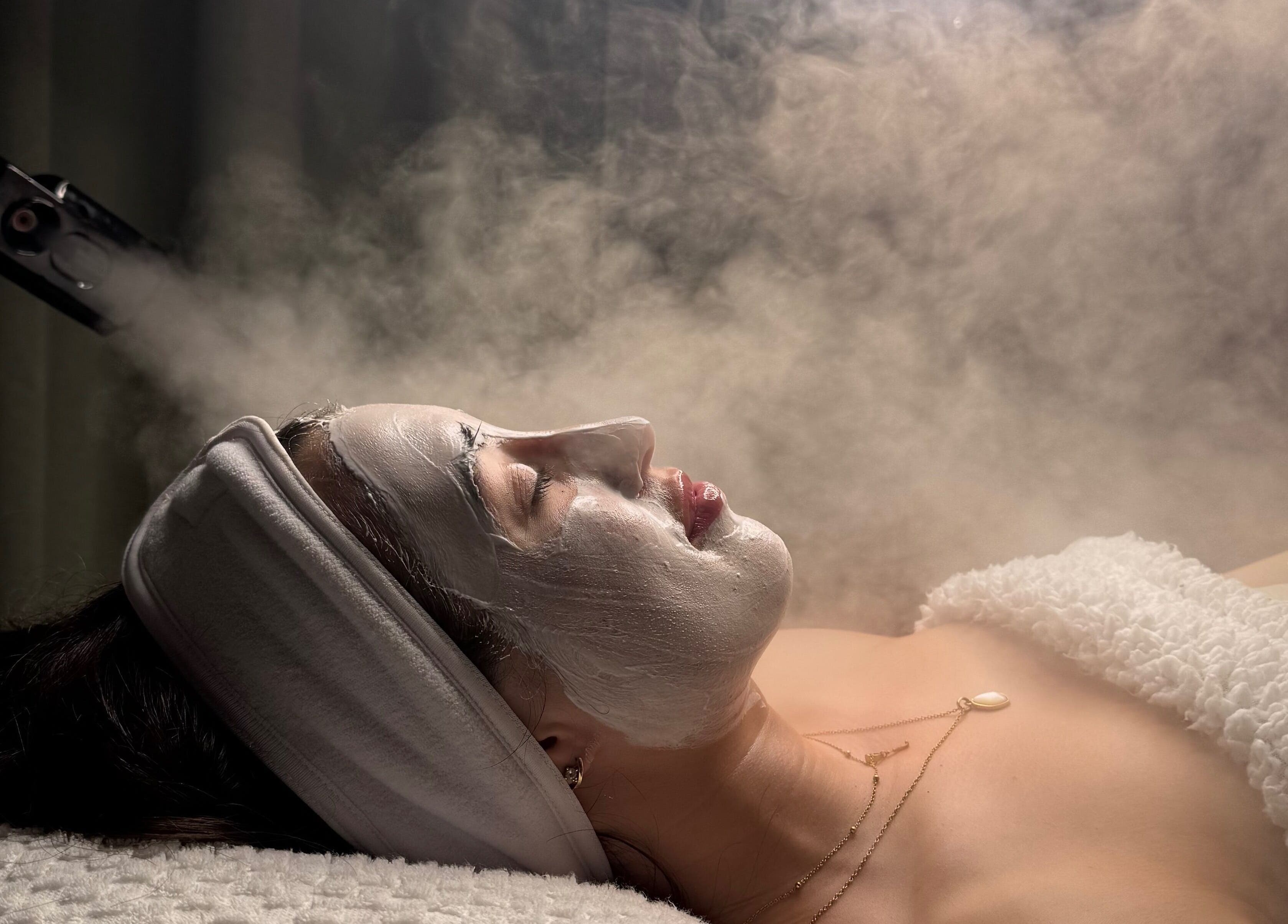 Facial steam treatment at After Glow by Liv, Worsley, England, GB highlights relaxation and rejuvenation.