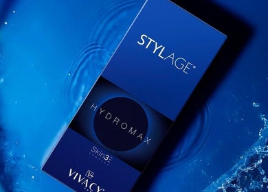 Hydromax product packaging with water splash, available at Skintap, London, England, GB.