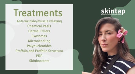 Skintap in London, England, GB offers diverse beauty treatments. Woman with flower in hair highlighted.